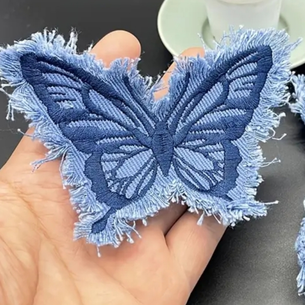 Tattered JEANS BUTTERFLY IRON ON PATCH - Picture 2 of 5